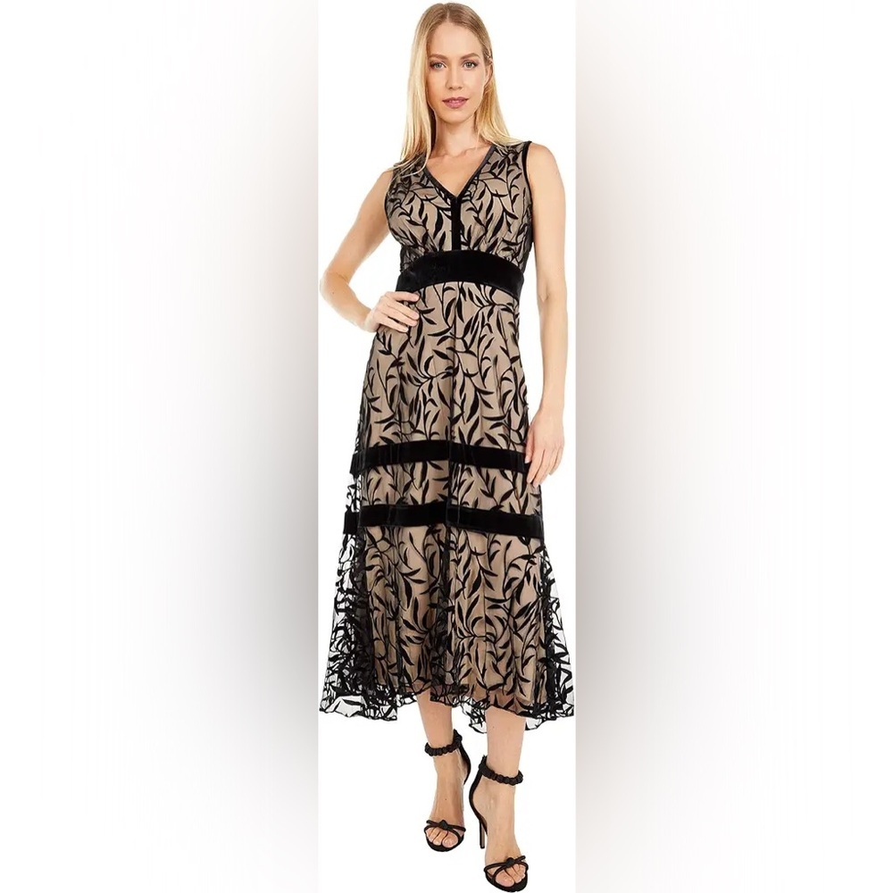 Taylor Velvet Flocked Maxi Dress 4 Black & Nude Romantic Goth Grunge Babydoll